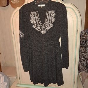 S Line Grey Dress Sz L 100% Polyester with Flannel feel Worn Once Great detail V